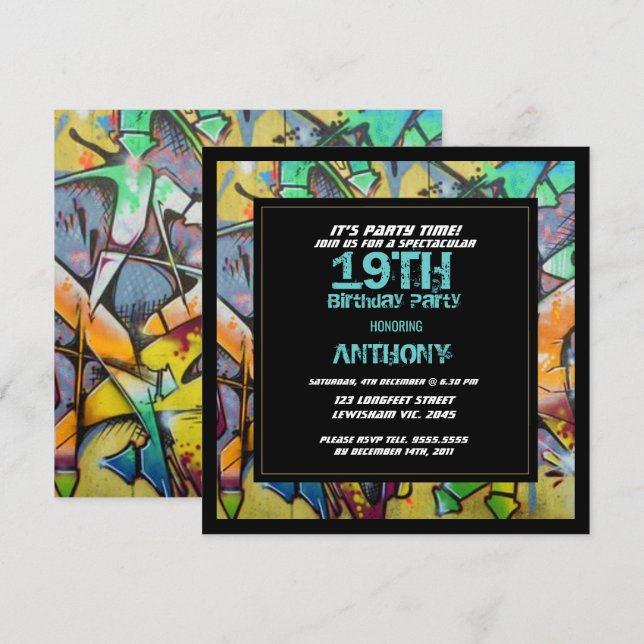 Graffiti Letters  Birthday Invitation (Front/Back)