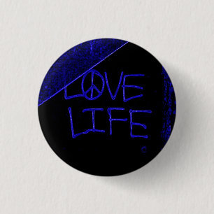Graffiti "Love Life" Blue Neon Button