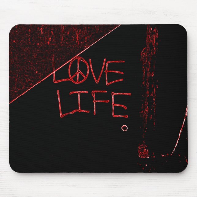 Graffiti "Love Life" Neon Red Mouse Pad (Front)