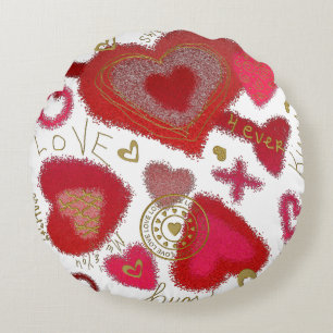 Graffiti Love Round Teens Pillow, Pink Pillow