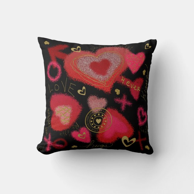 Graffiti Love Teens Throw Pillow, Black Pillow (Front)