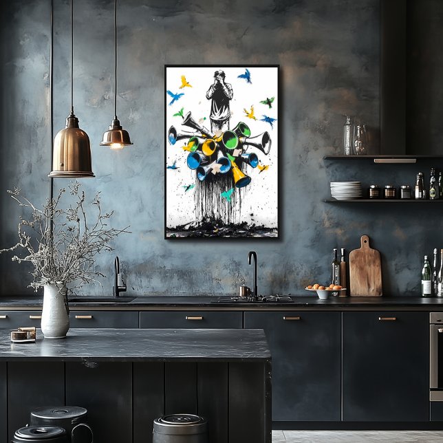 Graffiti Man with Megaphones and Birds – Protest Poster (Creator Uploaded)