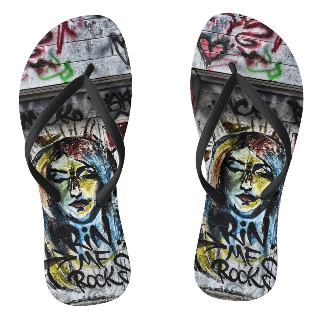 Graffiti Modern Cool Urban Street Art Flip Flops (Footbed)