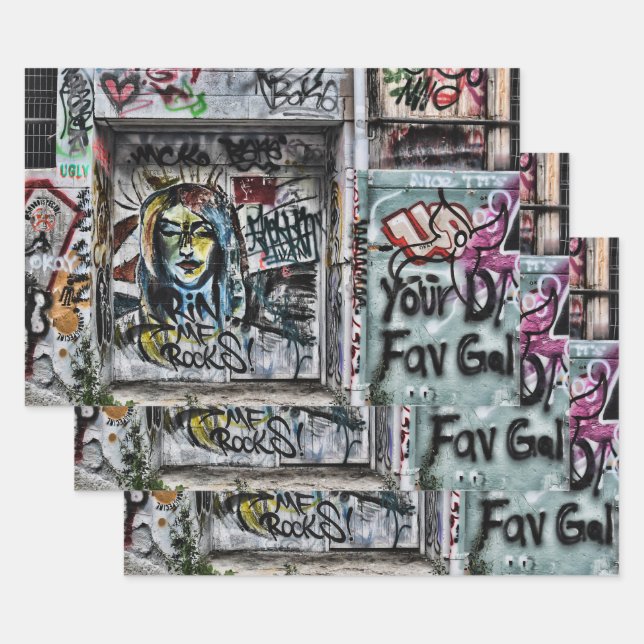 Graffiti Modern Cool Urban Street Art Wrapping Paper Sheet (Set)