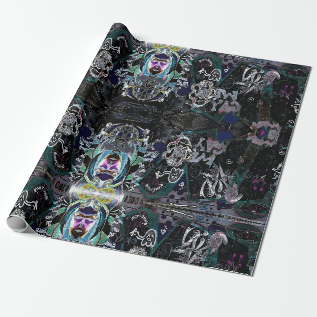 Graffiti Modern Vintage Black White Pattern Wrapping Paper (Unrolled)