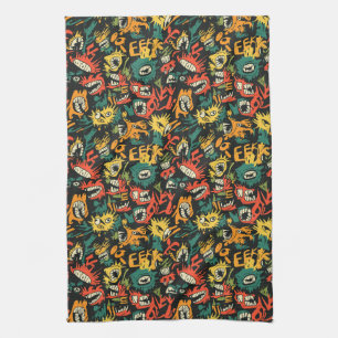 Graffiti Monster Eek Black Halloween (1) Kitchen Towel