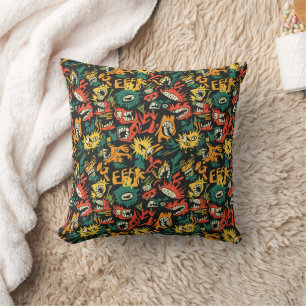 Graffiti Monster Eek Black Halloween (1) Throw Pillow