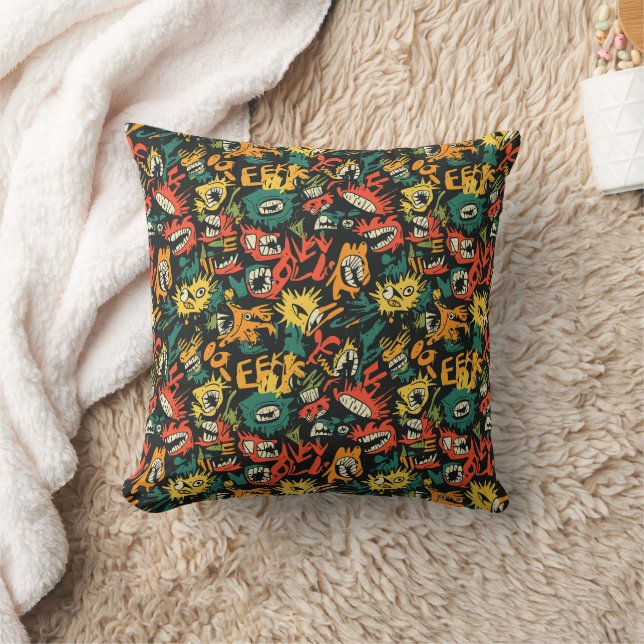 Graffiti Monster Eek Black Halloween (1) Throw Pillow (Blanket)