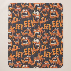 Graffiti Monster Eek Black Halloween (2) Sherpa Blanket