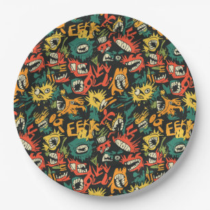 Graffiti Monster Eek Black Halloween Paper Plate