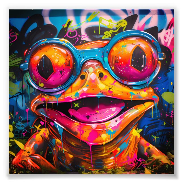 Graffiti Multicolored Frog with Glasses Photo Print (Front)