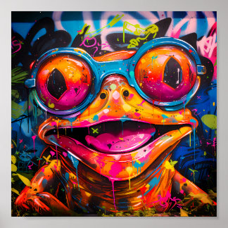 Graffiti Multicolored Frog with Glasses Poster