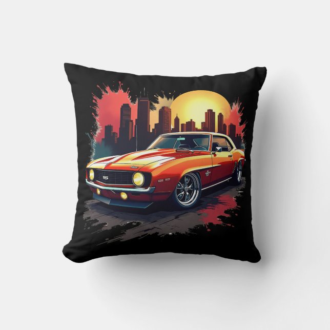 Graffiti Muscle Car Throw Pillow (Front)