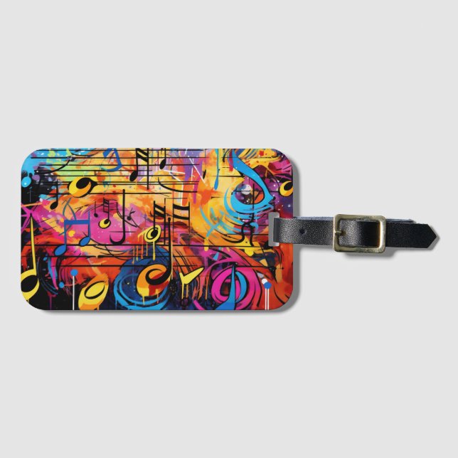 Graffiti Musical Notes Luggage Tag (Front Horizontal)