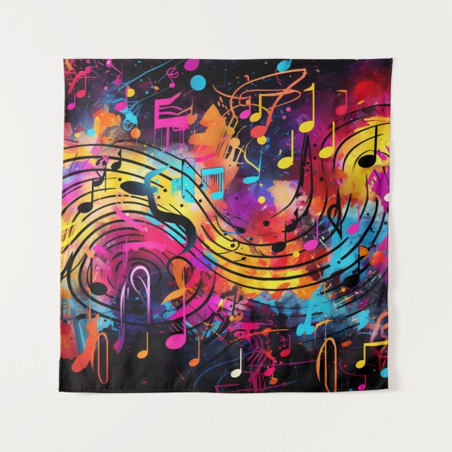 Graffiti Musical Notes Tapestry (Front)