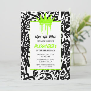 Graffiti Noir Vert Invitation 30e anniversaire