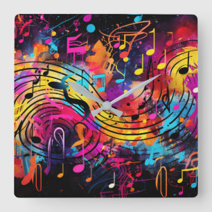 Graffiti Notes musicales Horloge murale