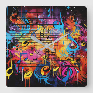 Graffiti Notes musicales Horloge murale