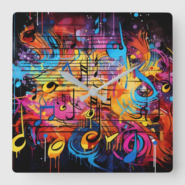 Graffiti Notes musicales Horloge murale (Recto)