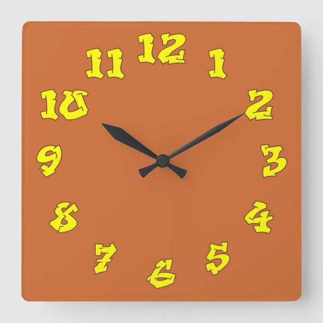Graffiti Numbers Square Wall Clock (Front)