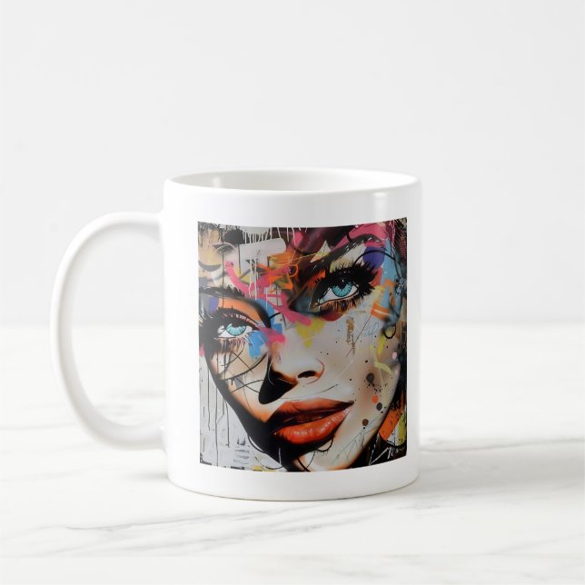 Graffiti of a Woman's Face Coffee Mug (Left)