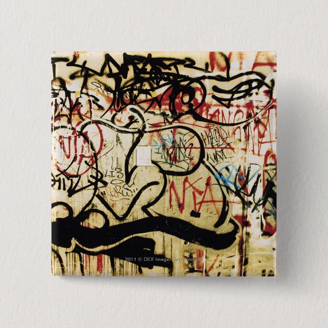 Graffiti on a wall 2 inch square button (Front)