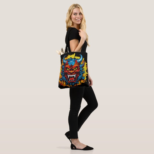 Graffiti Oni Mask Illustration Bold and Unique Art Tote Bag (On Model)
