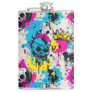 Graffiti Pattern with Neon Colors and Urban Grunge Hip Flask