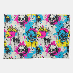 Graffiti Pattern with Neon Colors and Urban Grunge Kitchen Towel