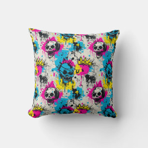 Graffiti Pattern with Neon Colors and Urban Grunge Throw Pillow