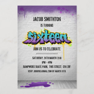 Graffiti Peinture Seizième anniversaire Invitation