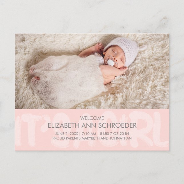 Graffiti Pink Baby Birth Announcement Postcard (Front)