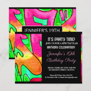 Graffiti Pink Lettres Abstraites Invitation d'anni