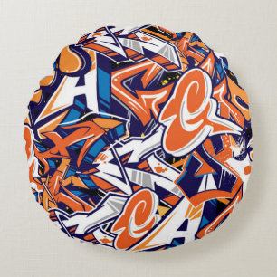 graffiti print teen abstract pattern background  round pillow