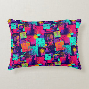 Graffiti print teen abstract pixel art pattern accent pillow