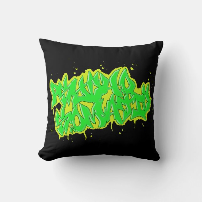 GRAFFITI psychosomatic mojo pollow Throw Pillow (Front)