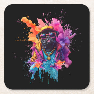 "Graffiti Pug Mouse Pad – Urban Street Art Dog Des Square Paper Coaster
