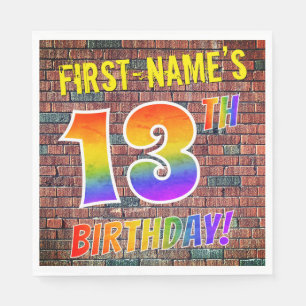 Graffiti Rainbow Look 13TH BIRTHDAY! + Custom Name Napkin