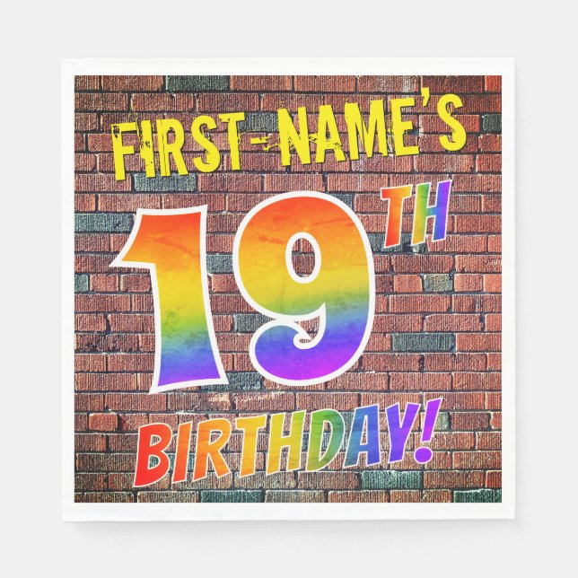Graffiti Rainbow Look 19TH BIRTHDAY! + Custom Name Napkin (Front)