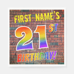 Graffiti Rainbow Look 21ST BIRTHDAY! + Custom Name Napkin
