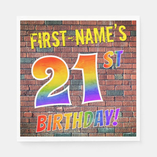 Graffiti Rainbow Look 21ST BIRTHDAY! + Custom Name Napkin (Front)