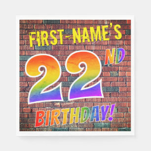 Graffiti Rainbow Look 22ND BIRTHDAY! + Custom Name Napkin