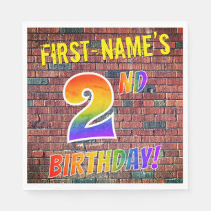 Graffiti Rainbow Look 2ND BIRTHDAY! + Custom Name Napkin