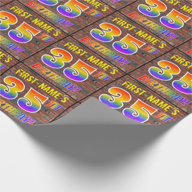 Graffiti Rainbow Look 35TH BIRTHDAY! & Custom Name Wrapping Paper (Corner)
