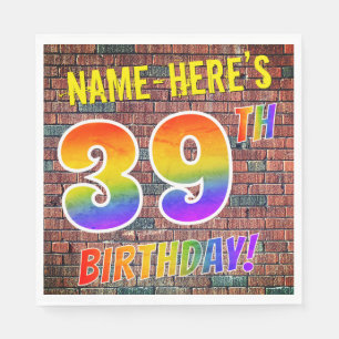 Graffiti Rainbow Look 39TH BIRTHDAY! + Custom Name Napkin