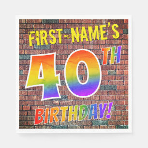 Graffiti Rainbow Look 40TH BIRTHDAY! + Custom Name Napkin
