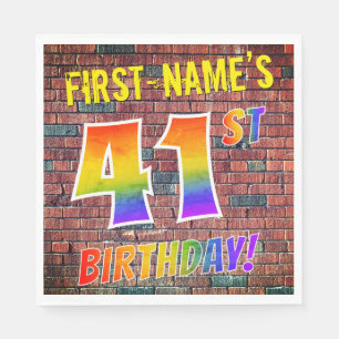 Graffiti Rainbow Look 41ST BIRTHDAY! + Custom Name Napkin