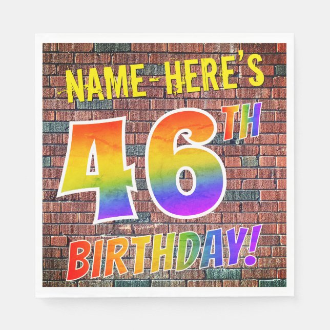 Graffiti Rainbow Look 46TH BIRTHDAY! + Custom Name Napkin (Front)