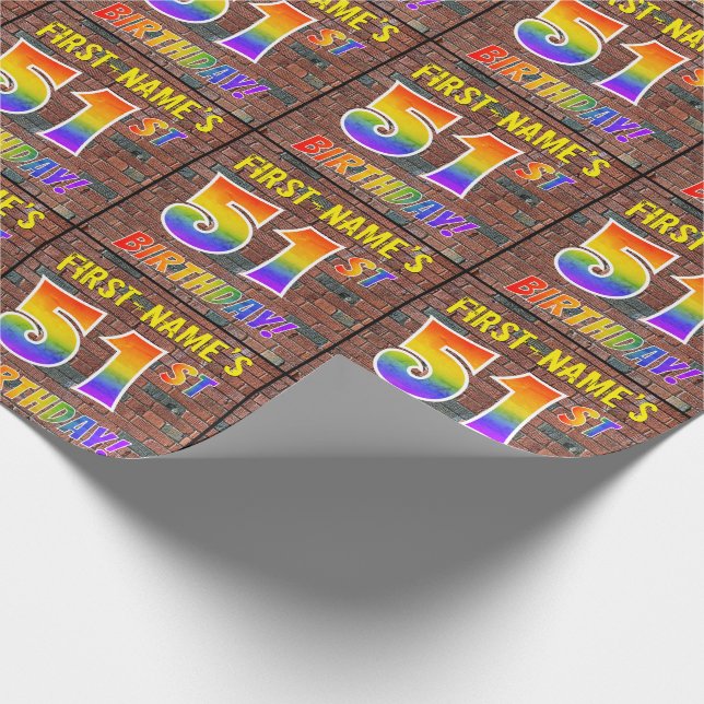 Graffiti Rainbow Look 51ST BIRTHDAY! & Custom Name Wrapping Paper (Corner)