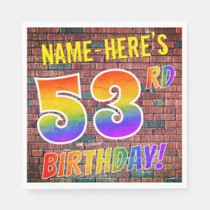 Graffiti Rainbow Look 53RD BIRTHDAY! + Custom Name Napkin